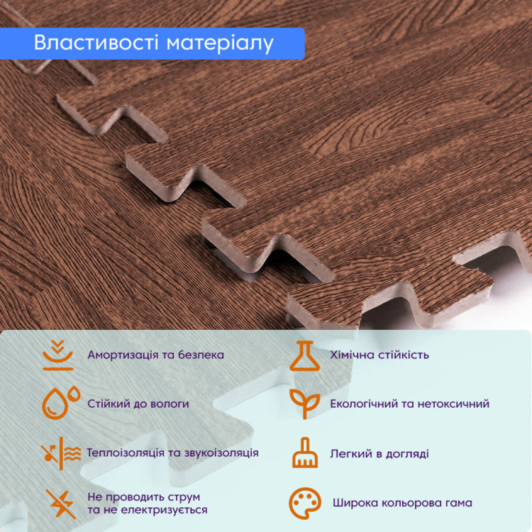 Підлога пазл - модульне підлогове покриття 600x600x10мм коричневе дерево SW-00000204